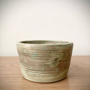 studio pottery artist signed rustic bowl mug cup planter candy dish tan green